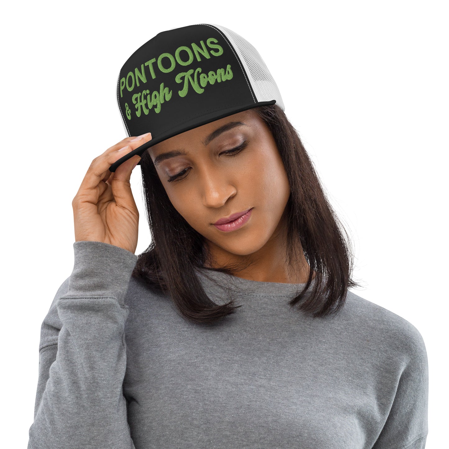 Pontoons and High Noons Hat (Embroidered Trucker Cap)