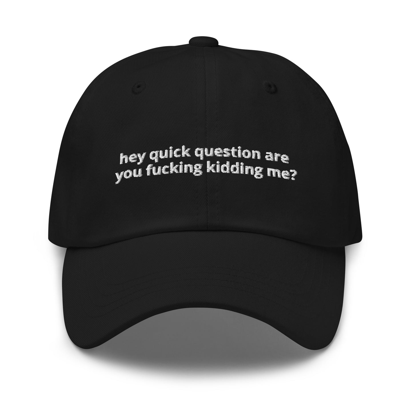 Hey Quick Question Are You Kidding Me? Hat (Embroidered Dad hat)
