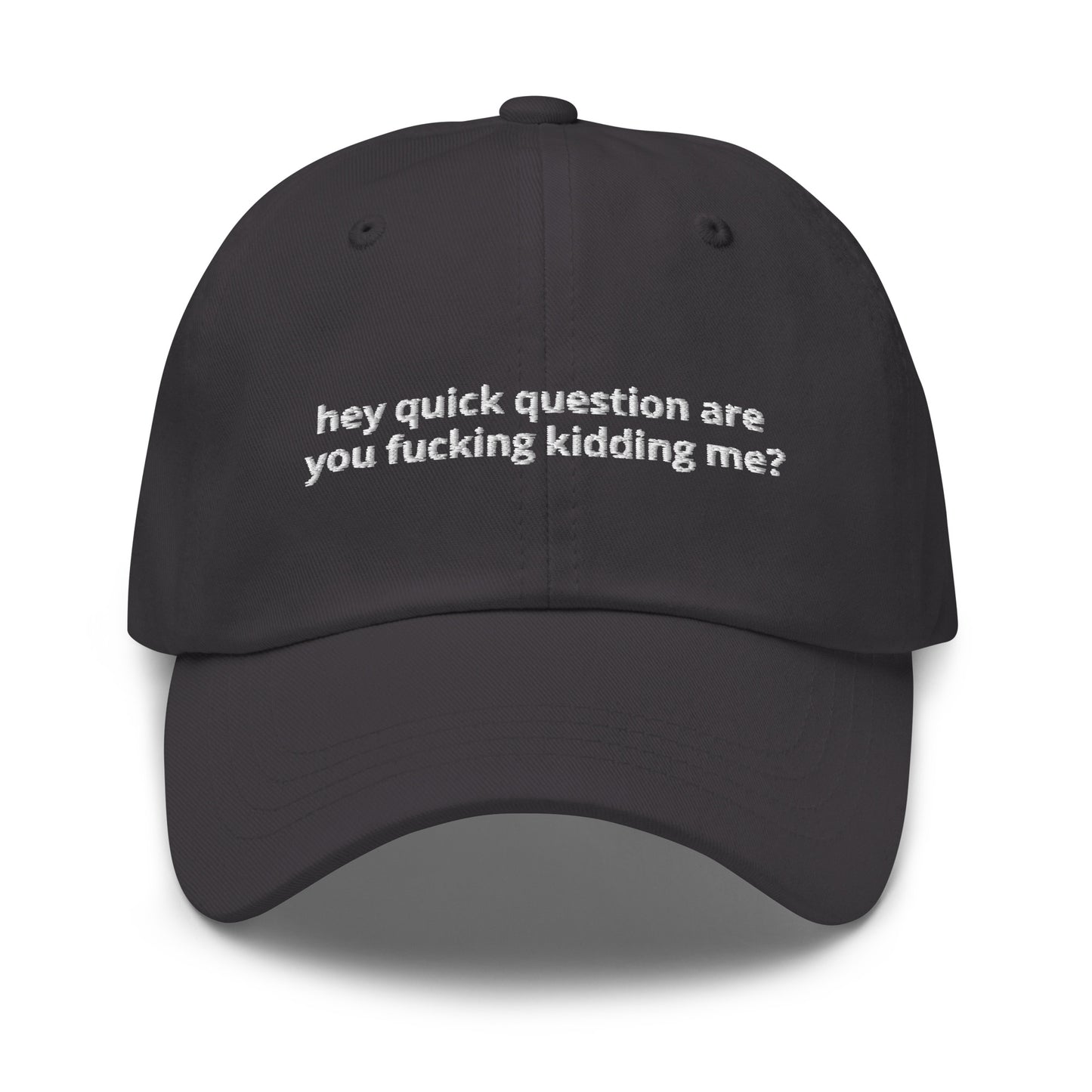 Hey Quick Question Are You Kidding Me? Hat (Embroidered Dad hat)
