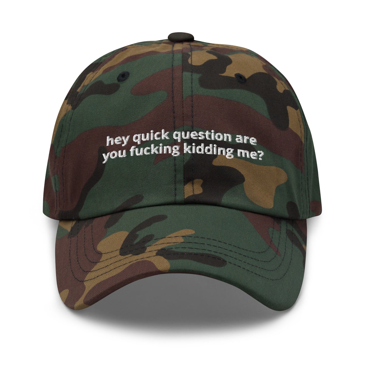 Hey Quick Question Are You Kidding Me? Hat (Embroidered Dad hat)