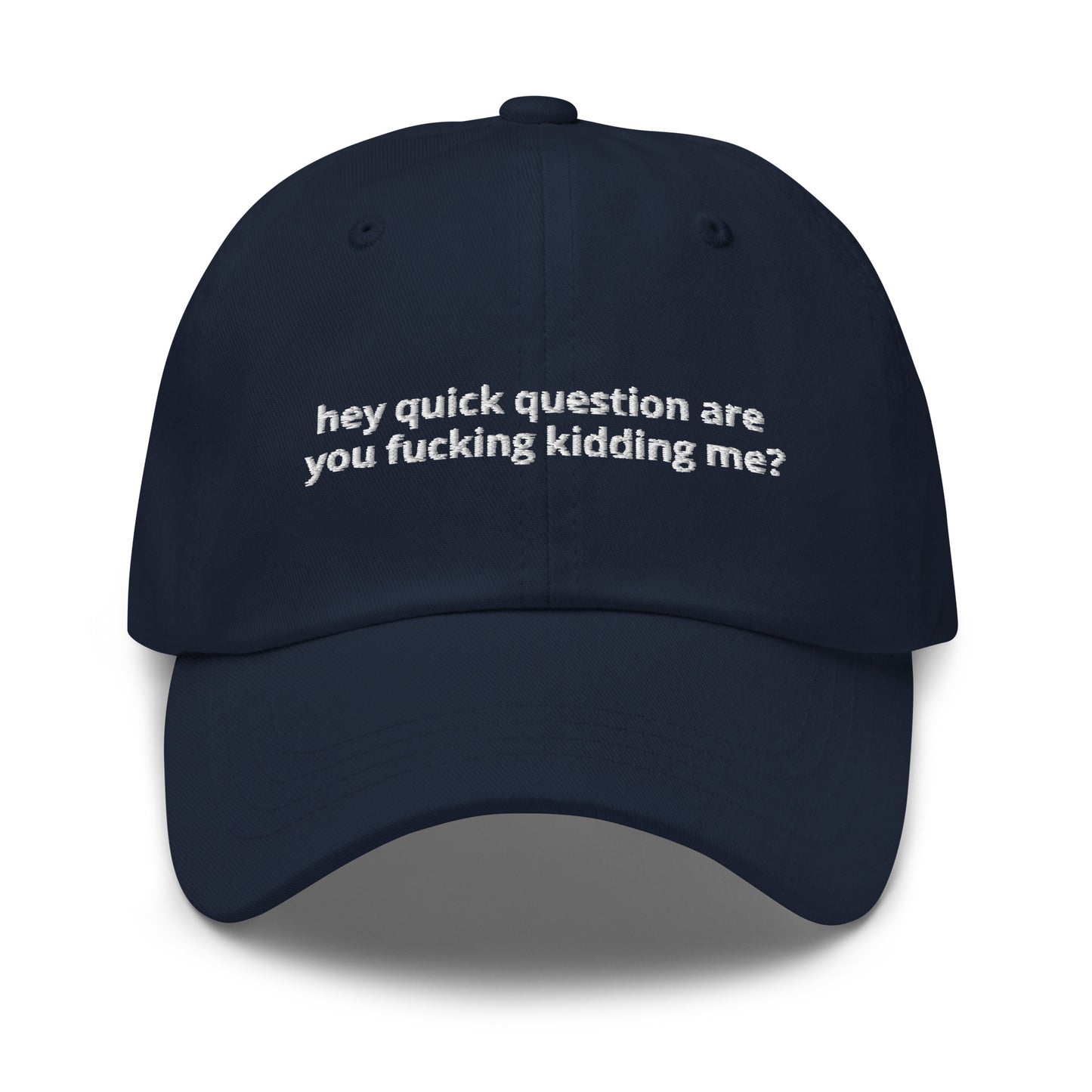 Hey Quick Question Are You Kidding Me? Hat (Embroidered Dad hat)