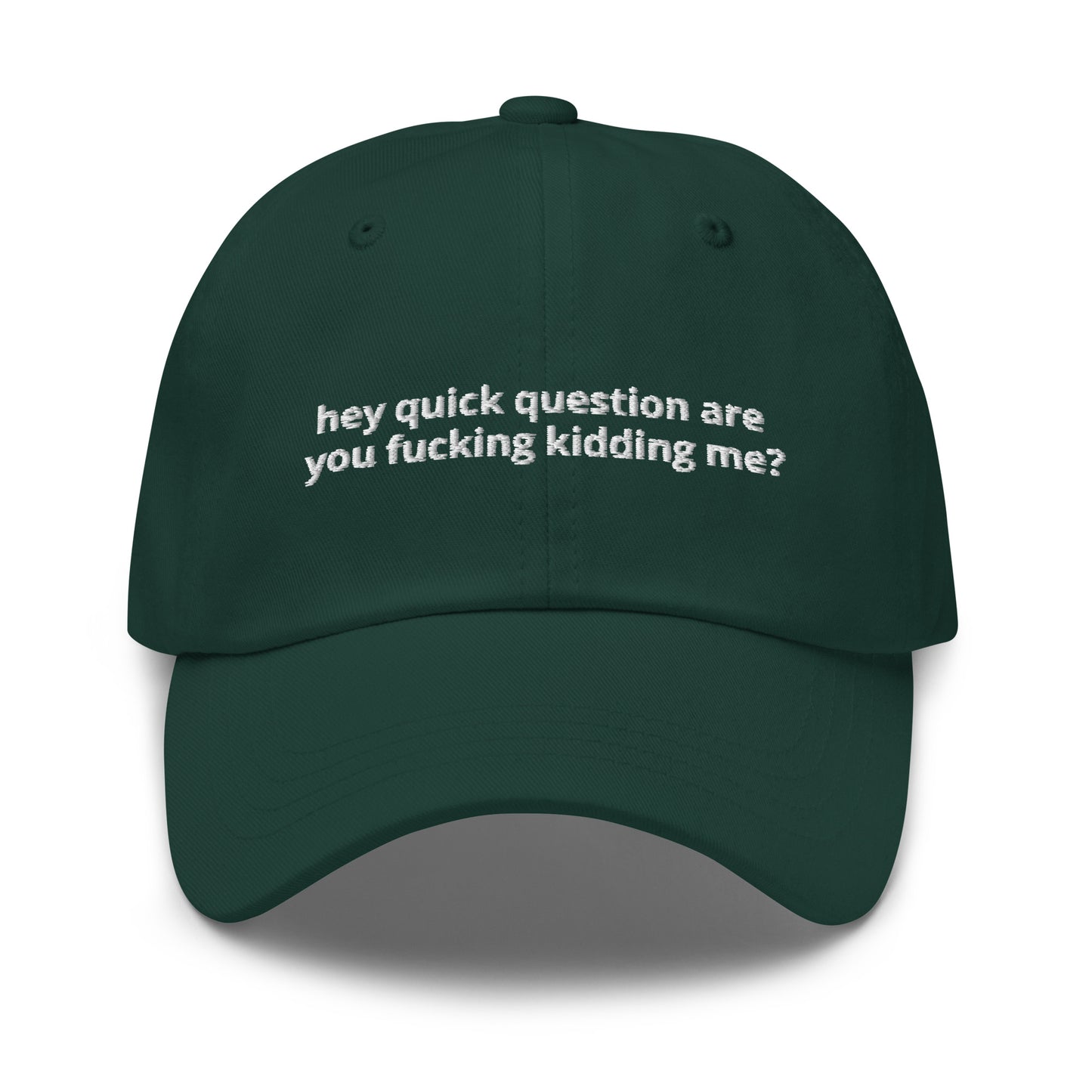 Hey Quick Question Are You Kidding Me? Hat (Embroidered Dad hat)