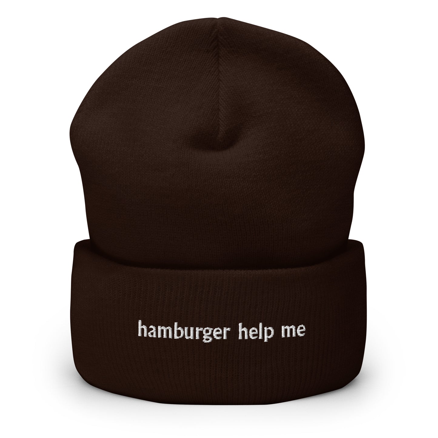 Hamburger Help Me Embroidered Cuffed Beanie