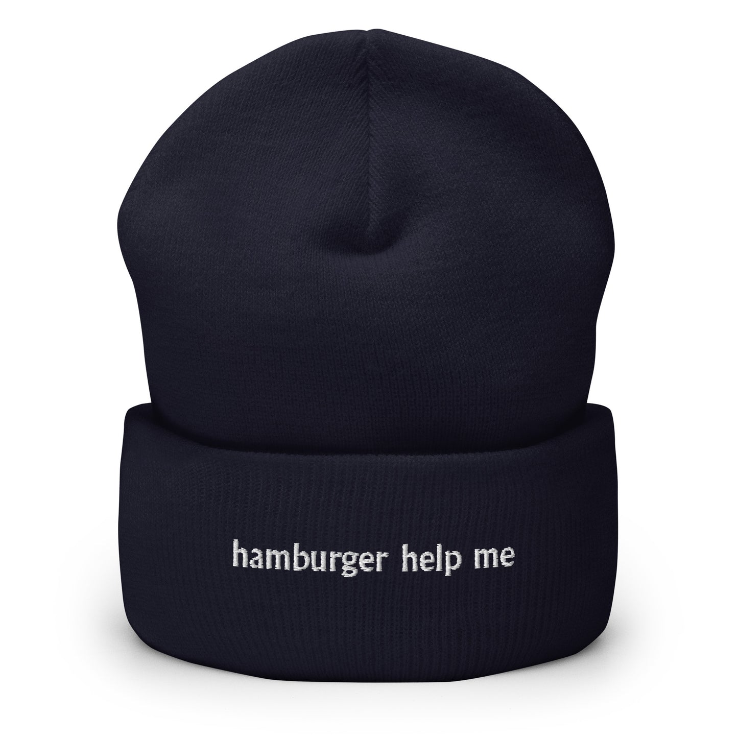 Hamburger Help Me Embroidered Cuffed Beanie