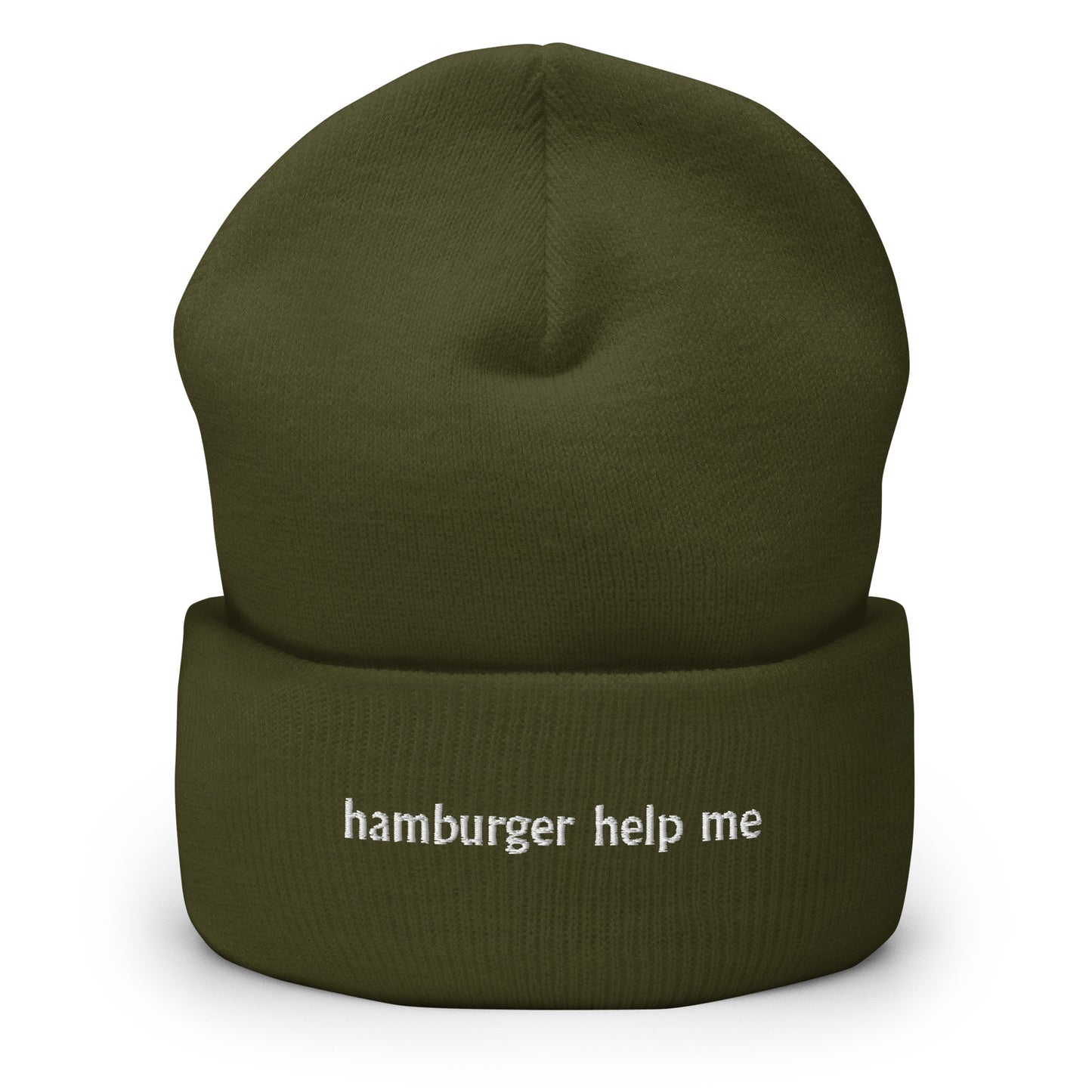 Hamburger Help Me Embroidered Cuffed Beanie