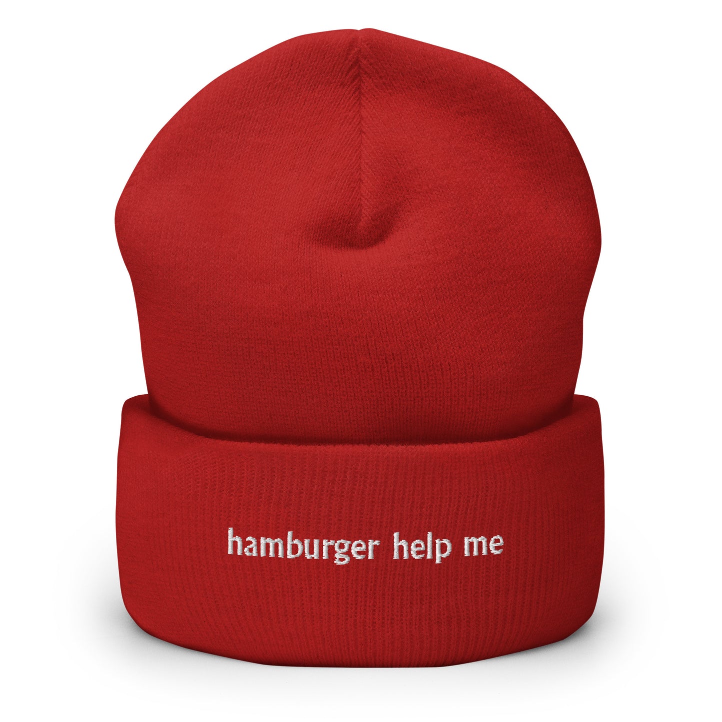 Hamburger Help Me Embroidered Cuffed Beanie