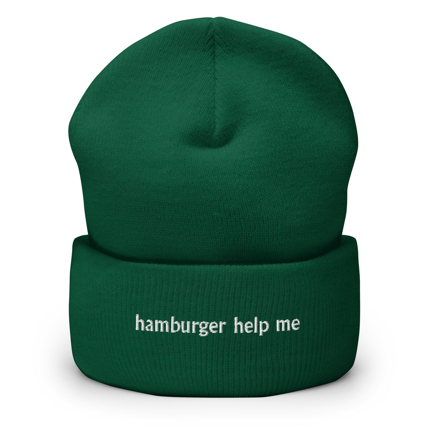 Hamburger Help Me Embroidered Cuffed Beanie