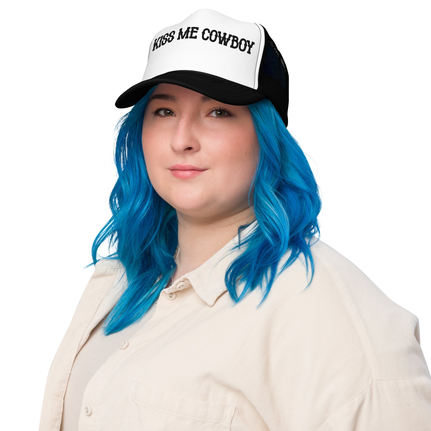 Kiss Me Cowboy Hat (Embroidered Foam trucker hat)