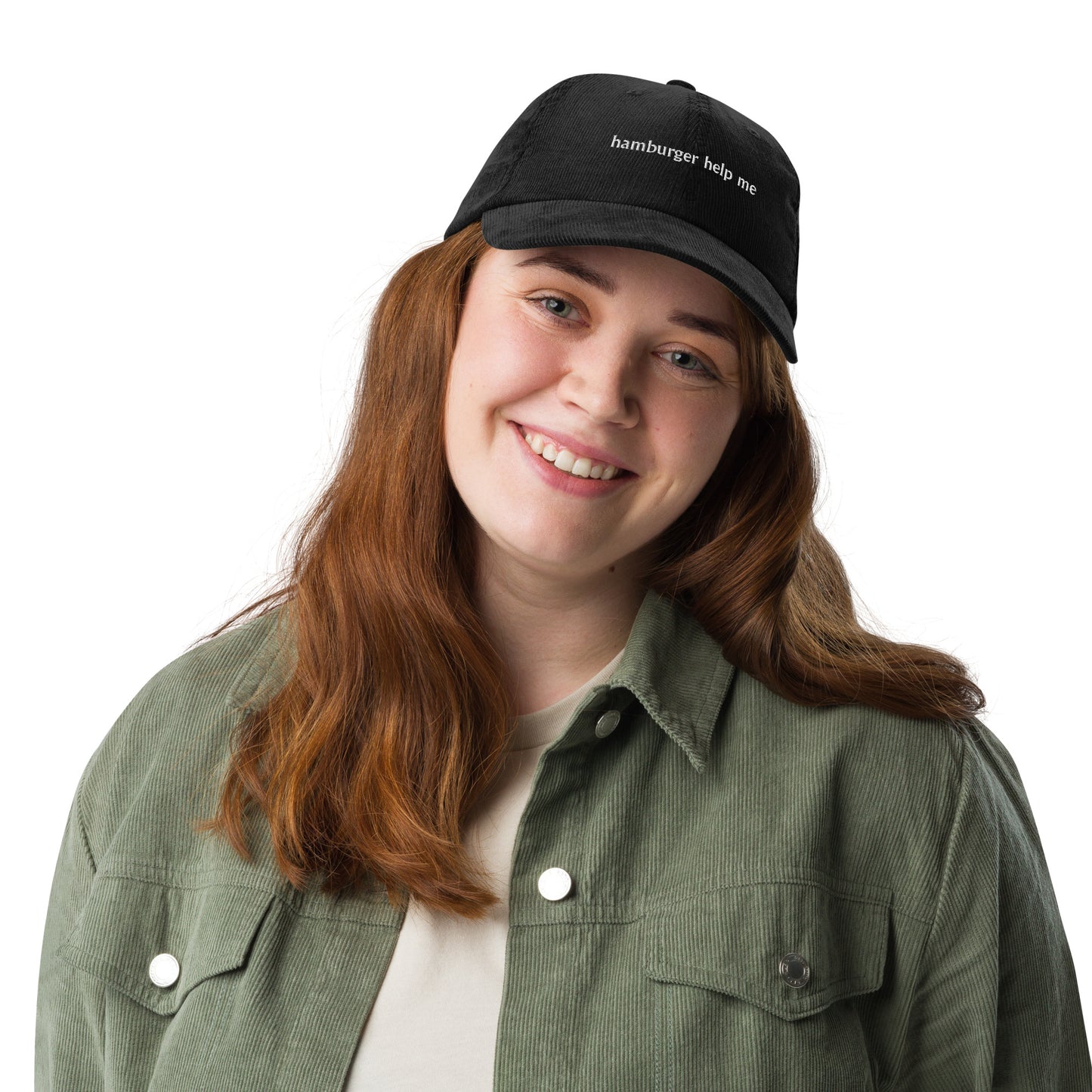 Hamburger Help Me Hat Funny Embroidered corduroy cap