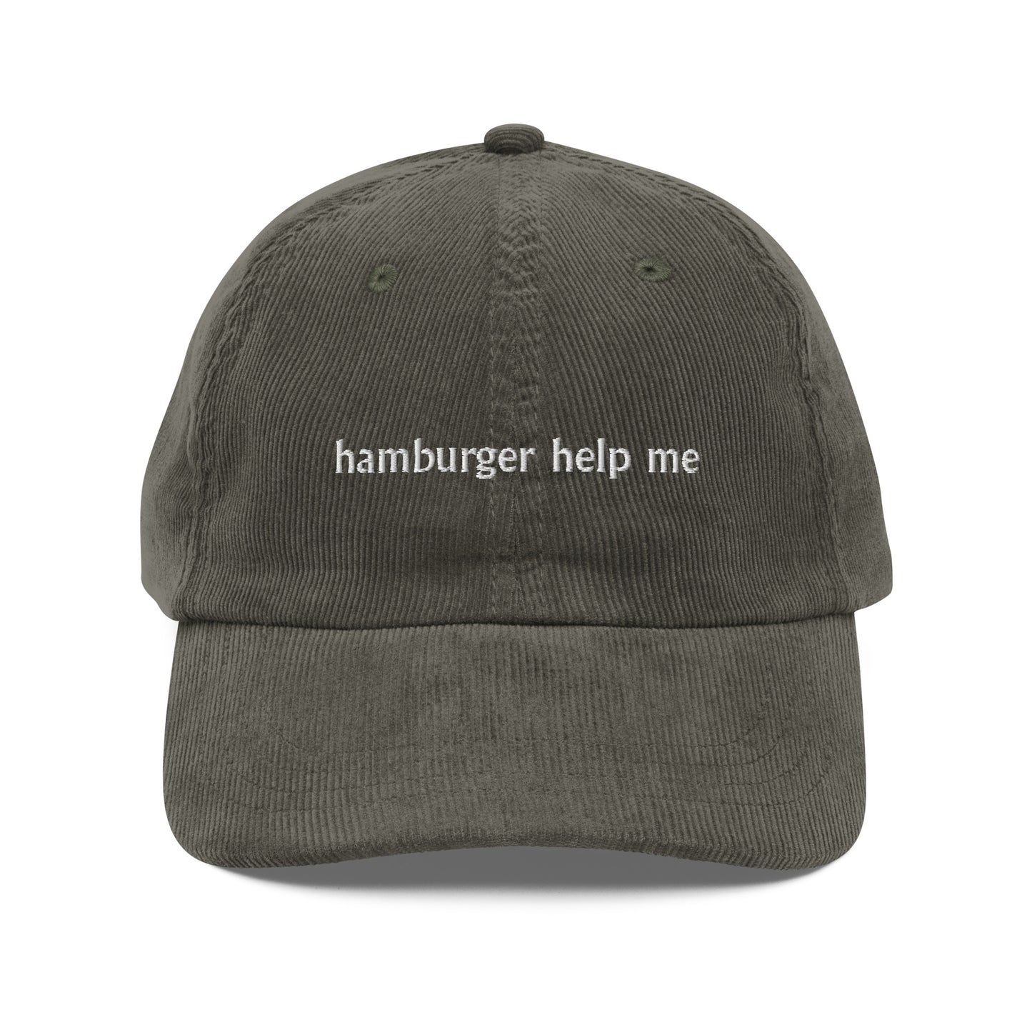 Hamburger Help Me Hat Funny Embroidered corduroy cap