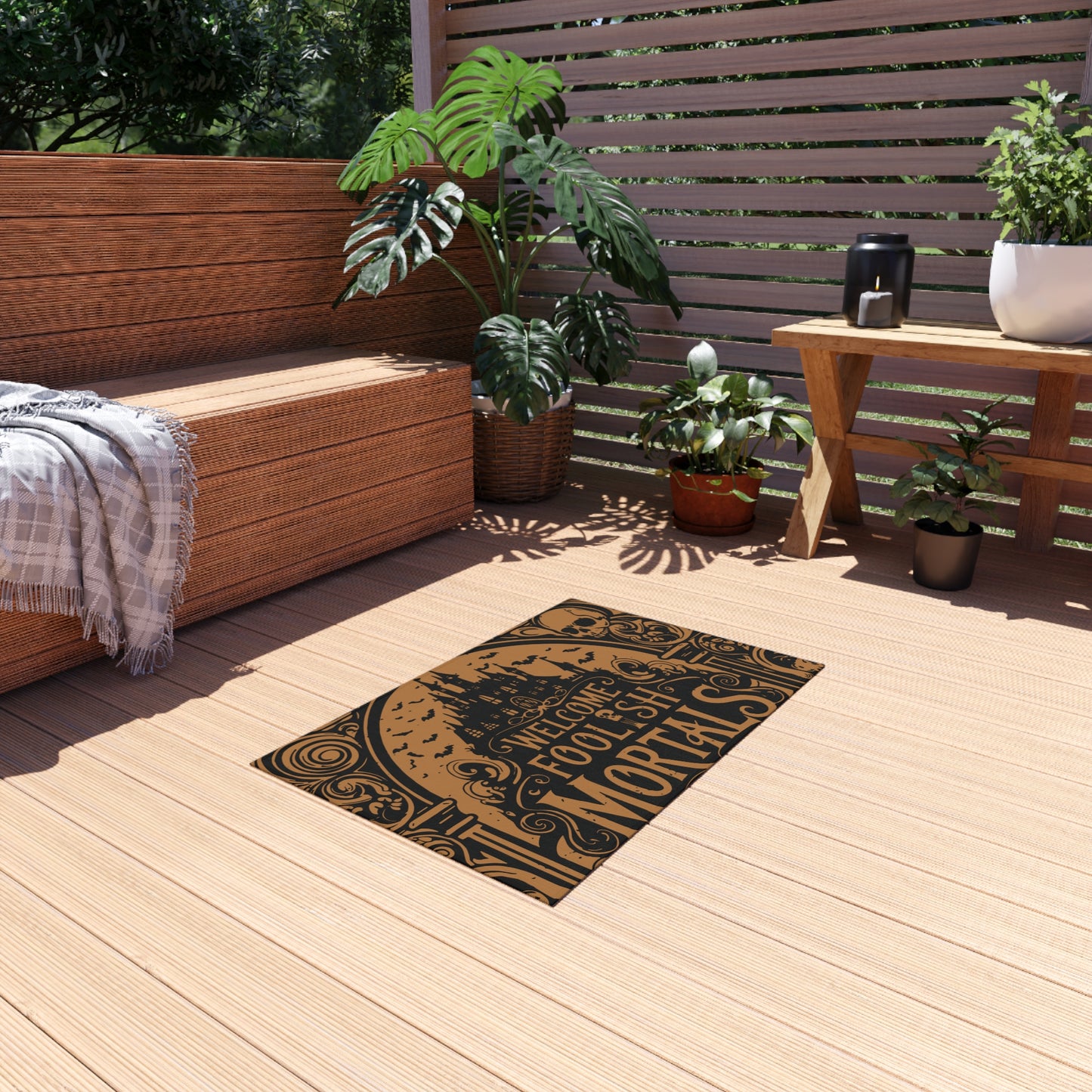 Welcome Foolish Mortals Halloween Outdoor Rug