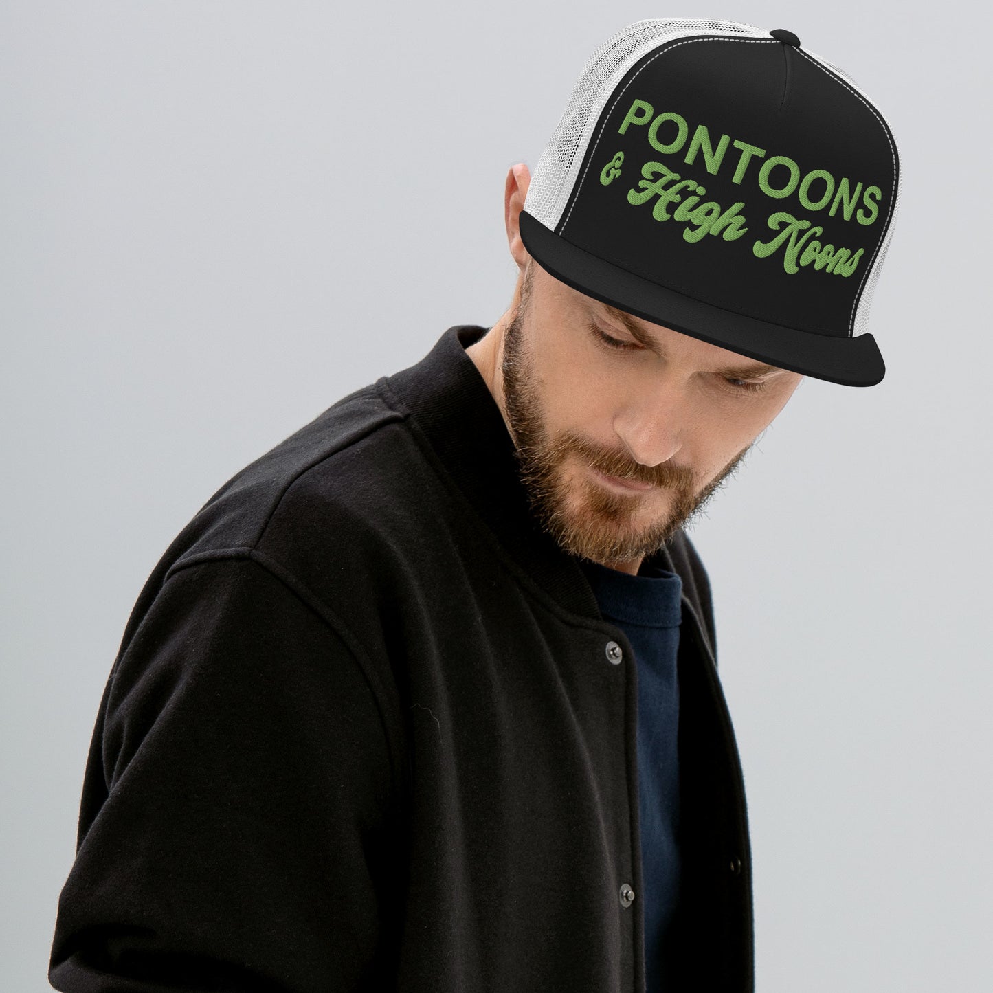 Pontoons and High Noons Hat (Embroidered Trucker Cap)