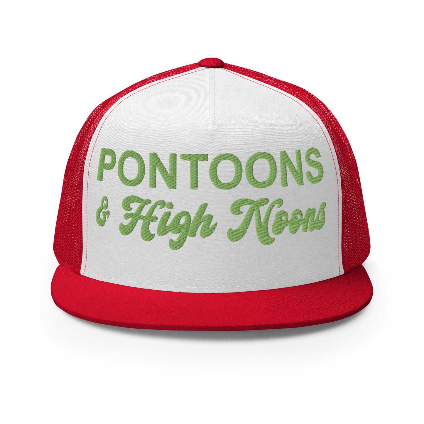 Pontoons and High Noons Hat (Embroidered Trucker Cap)
