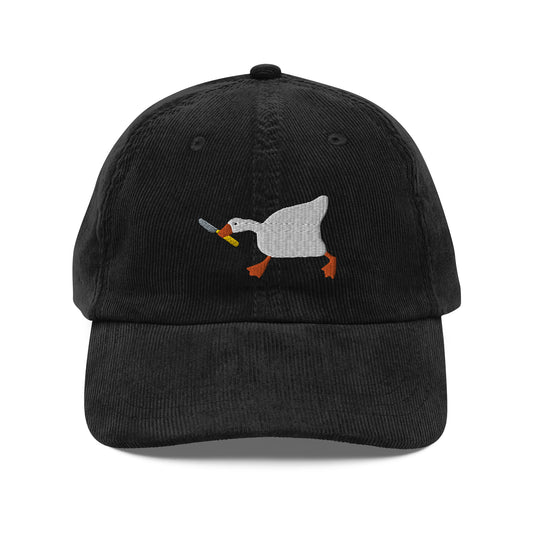 Duck With Knife Hat, Duck with Knife Meme Cap,  Embroidery Vintage Corduroy Cap