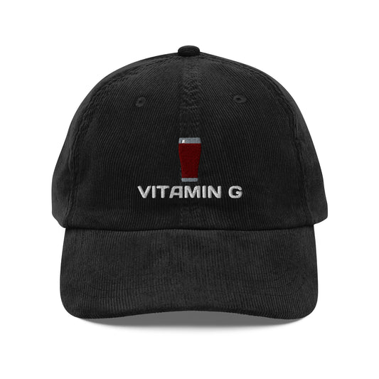 Corduroy Hat with 'Vitamin G' Guinness Pint Design - Embroidered Vintage corduroy cap